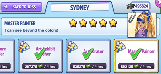 Sydneyのジョブ画面：Master Painter（Campus Life）