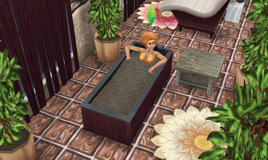 泥風呂でくつろぐシム（The Sims フリープレイ）