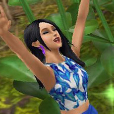 魔法の熱帯雨林ではしゃぐ女性シム（The Sims フリープレイ）