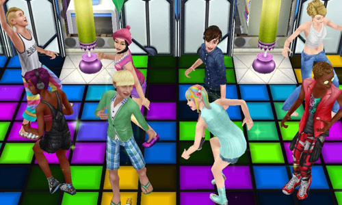 ダンスフロア、ダンスタイルで踊りまくるティーンシムたち（The Sims フリープレイ）