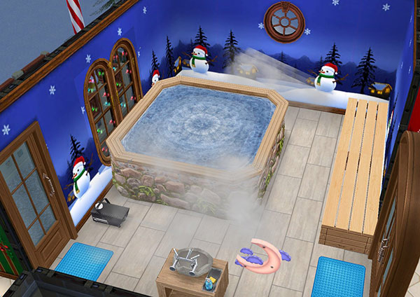 雪景色の岩風呂大浴場（The Sims フリープレイ）
