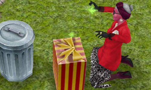 ６周年記念ギフトに興奮するおばあちゃんシム（The Sims フリープレイ）