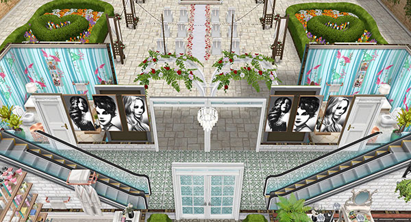 エスカレーターのある廊下：ボタニカル美容サロン（The Sims フリープレイ）