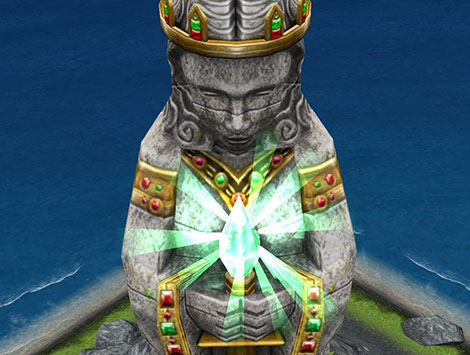 不思議の島エリアにあるモニュメント「古代の女神」完成像：顔と手元（The Sims フリープレイ ）