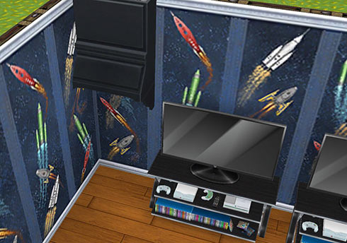 ゲームパーティールームに取り付けた換気扇（The Sims フリープレイ）