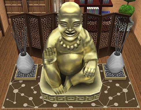 和風の玄関に飾られた仏像（The Sims フリープレイ）