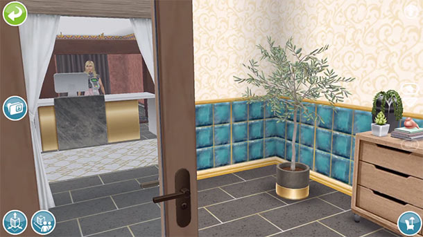 ARモードで見る、美容スパの玄関（The Sims フリープレイ）