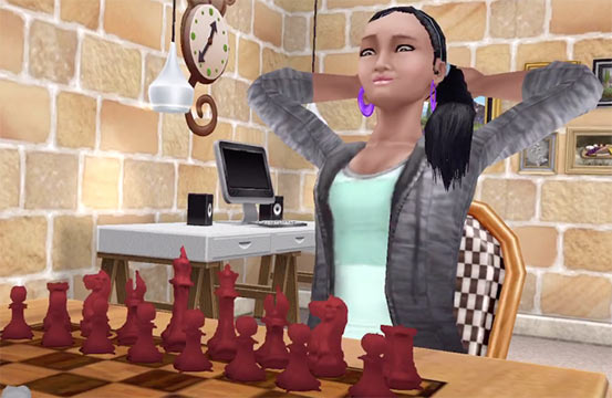 ARモード：チェスでどや顔をするシム（The Sims フリープレイ）