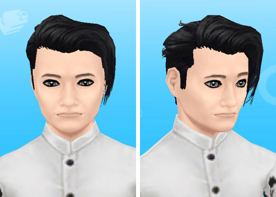 趣味賞品メイクアップスタイル１を装着した男性シム顔アップ（The Sims フリープレイ）