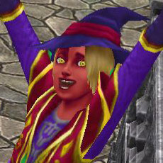 赤いボディペイントで魔法使いの仮装をして盛り上がる小学生シム（The Sims フリープレイ）