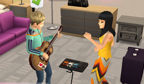 ギターを楽しむノア君とサラちゃん（The Sims シムズ ポケット）