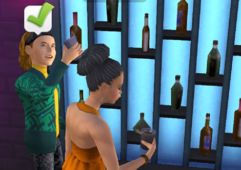 クラブでドリンクを飲む、ノア君＆ヘイリーさん（The Sims シムズポケット）