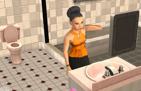 歯磨きするヘイリーさん（The Sims シムズポケット）