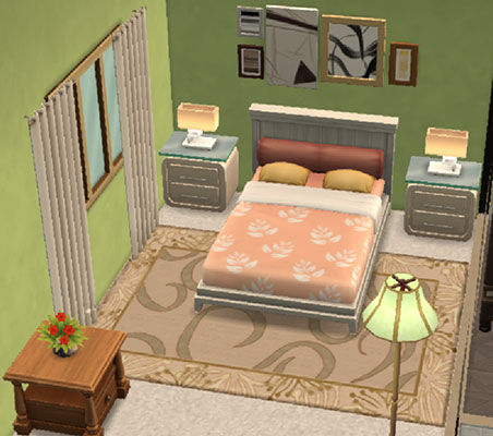 「ハネムーンスイート」コレクションのオブジェクトでそろえたベッドルーム（The Sims シムズポケット）